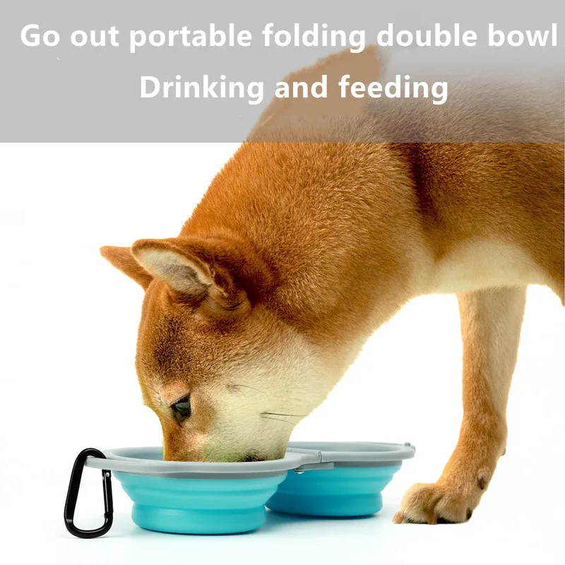 

Hot Sell Pet Bowl Folding TPR Double Bowl Going Out Mountaineering Buckle Dog Basin Drinking Water Cat Feeder Anti-upset