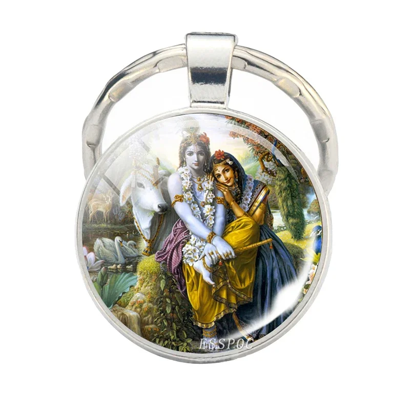 Goddess Krishna Key Chain Buddhism Jewelery Amulet Charm Keyring Keychain Glass Dome Pendant for Him or Her