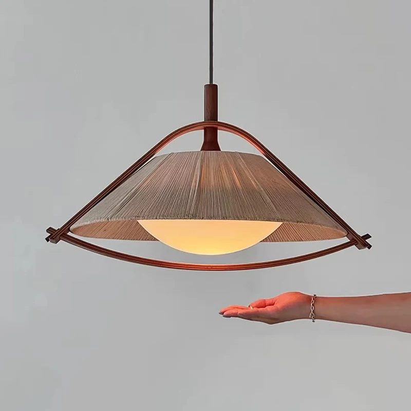 

Japanese Wabi Sabi Retro Wooden Ceiling Pendant Light Cotton Thread Hanging Lamp Living Room Bedroom Study Restaurant Chandelier