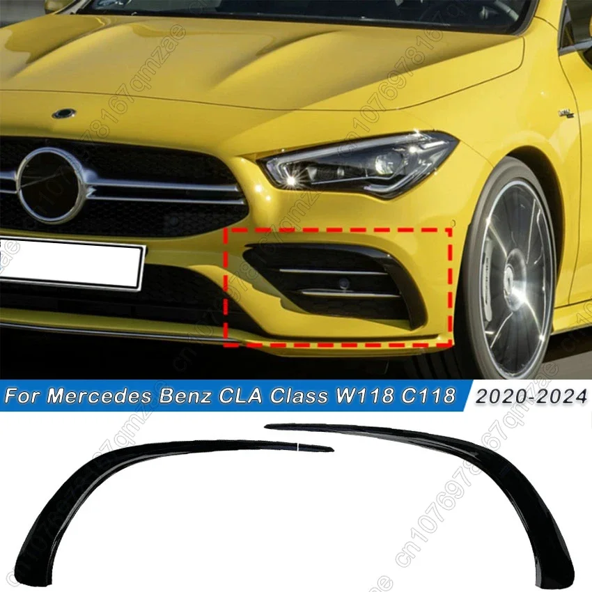 

For Mercedes Benz CLA Class C118 X118 CLA35 AMG 2020-2024 Black Front Bumper Spoiler Side Splitter Air Vent Fog Lamp Grille Trim