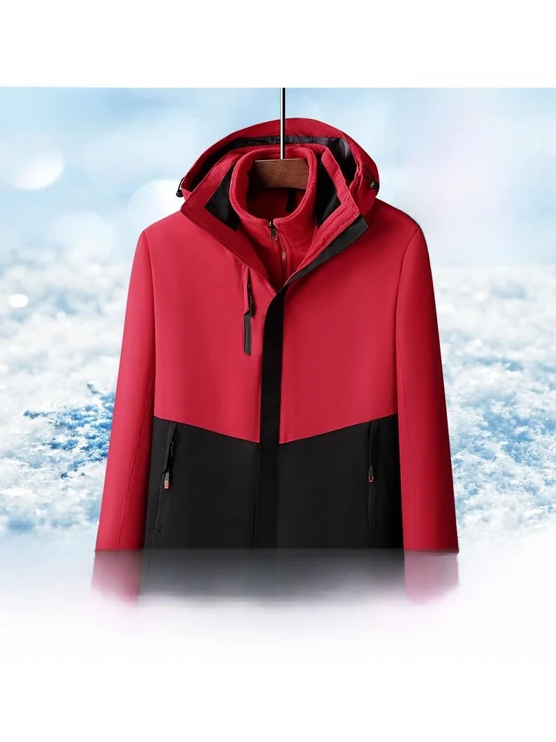 

Tee-in-One Men's Spring Autumn Lightweight down Jaet Removable Silver Fur Windproof Climbing Suit Printed Logo