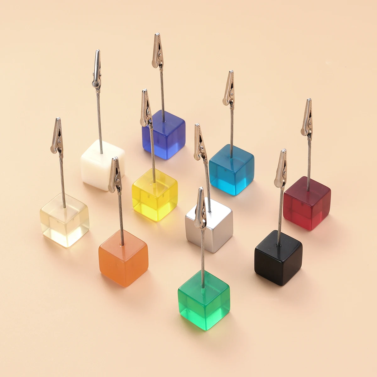 

10 Pcs Business Card Holder Alligator Clip DIY Gift Cube Resin Photo Wedding Memo