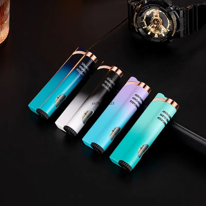 Creative Windproof Butane Gas Lighter Visible Gas Window Direct Blue Flame Cigar Lighter Portable Smoking Accessories Gadgets