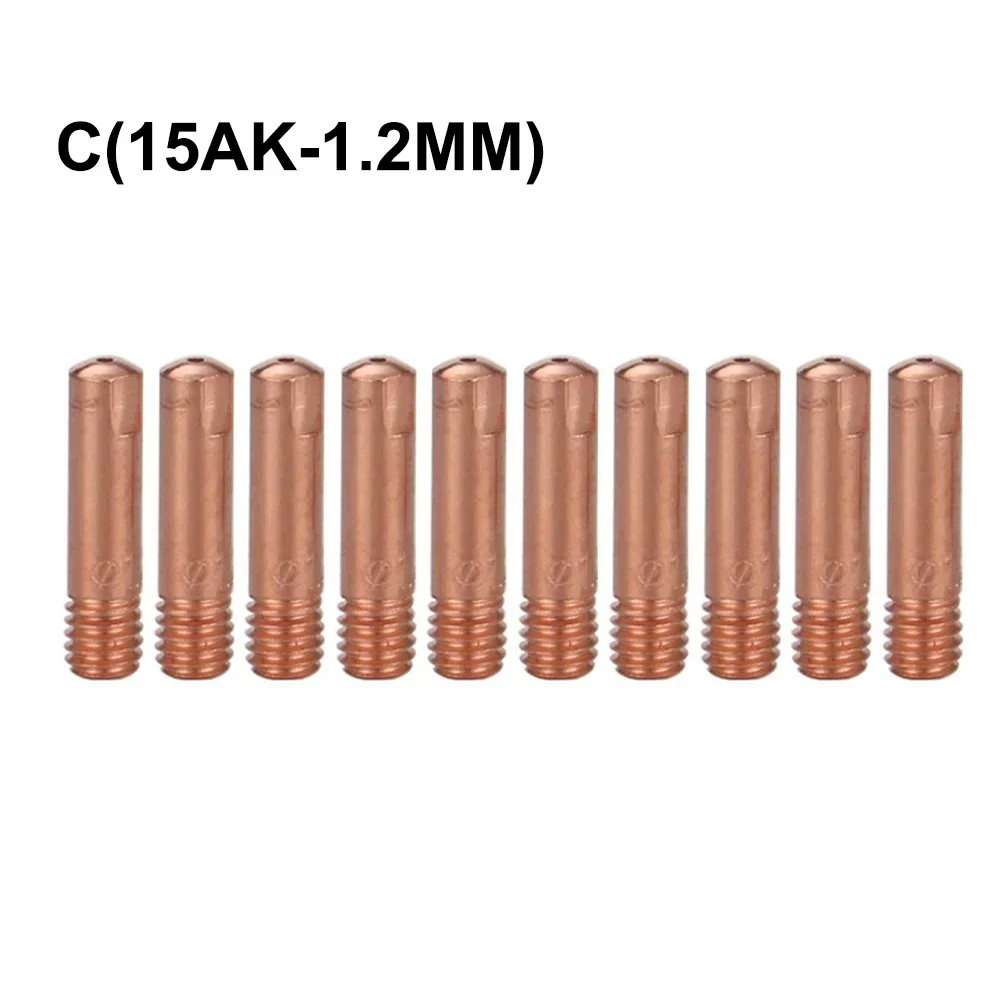 10-Pack Premium Copper 15AK MIG Welding Contact Tips 0.8/1.0/1.2mm M6x24mm Nozzles Welding Nozzle Set Torch Accessories