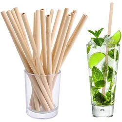 Reusable Bamboo Drinking Straws 7.8 Inches 100% Natural Eco Friendly Wooden Straw 20 pcs with 1 Cleaning Brushes Plastic Free