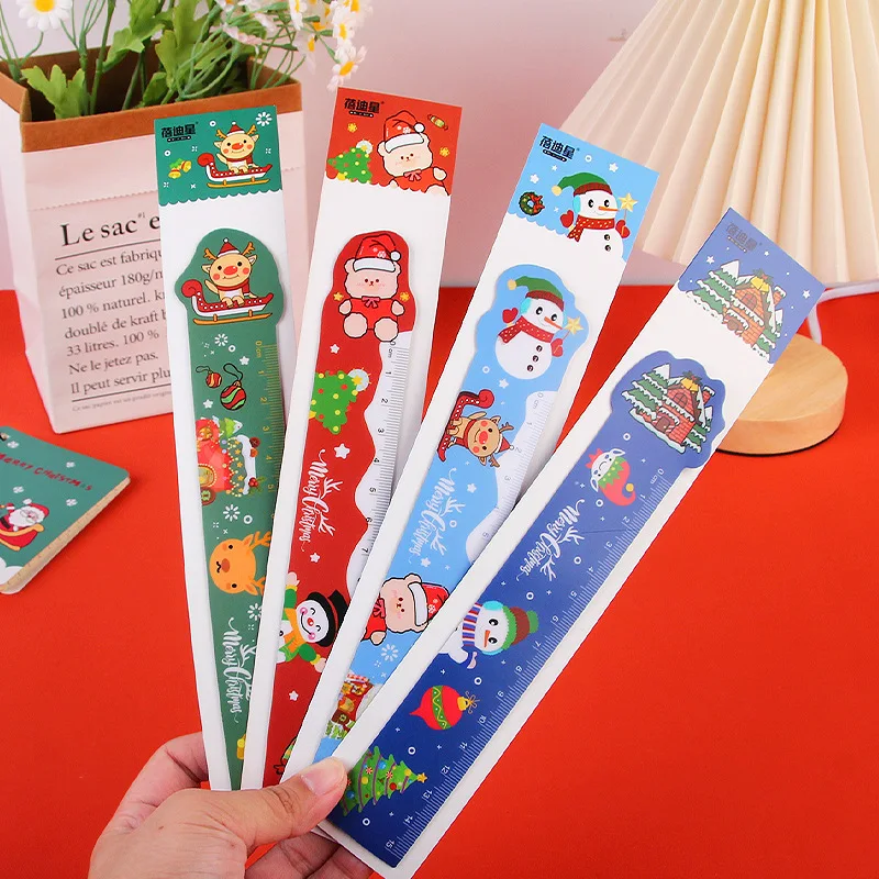 Christmas Cartoon Reindeer Magnetic Soft Ruler 15cm Cute Flexible Measuring Straight Ruler Creative Kids School Stationery Gift