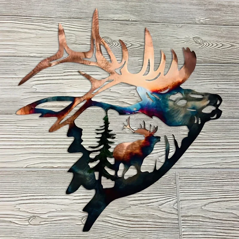 

HELLOYOUNG 2pcs Metal Wall mounted Decoration Elk Deer Metal home Art Sculpture Silhouette Craft And Country House Decorative Fi