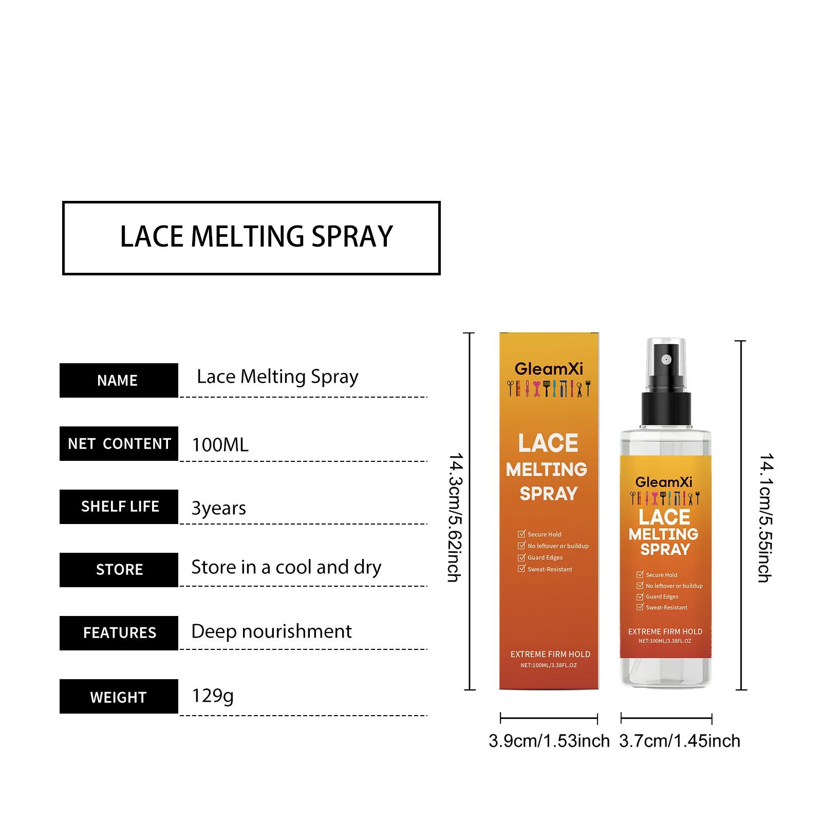 Lace Melting Spray Strong Hold Wig Adhesive Sweat Proof Invisible Edge Control Quick Dry Lightweight Gentle Scalp Care 100ml