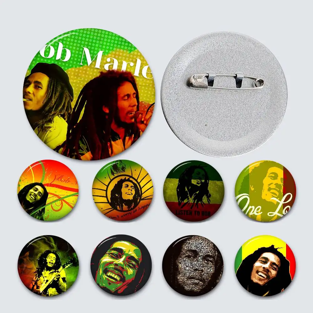 Bob Marley Reggae musique Anime bouton broche à la main pour vêtements dessin animé Badge sac à dos décoration bijoux accessoires