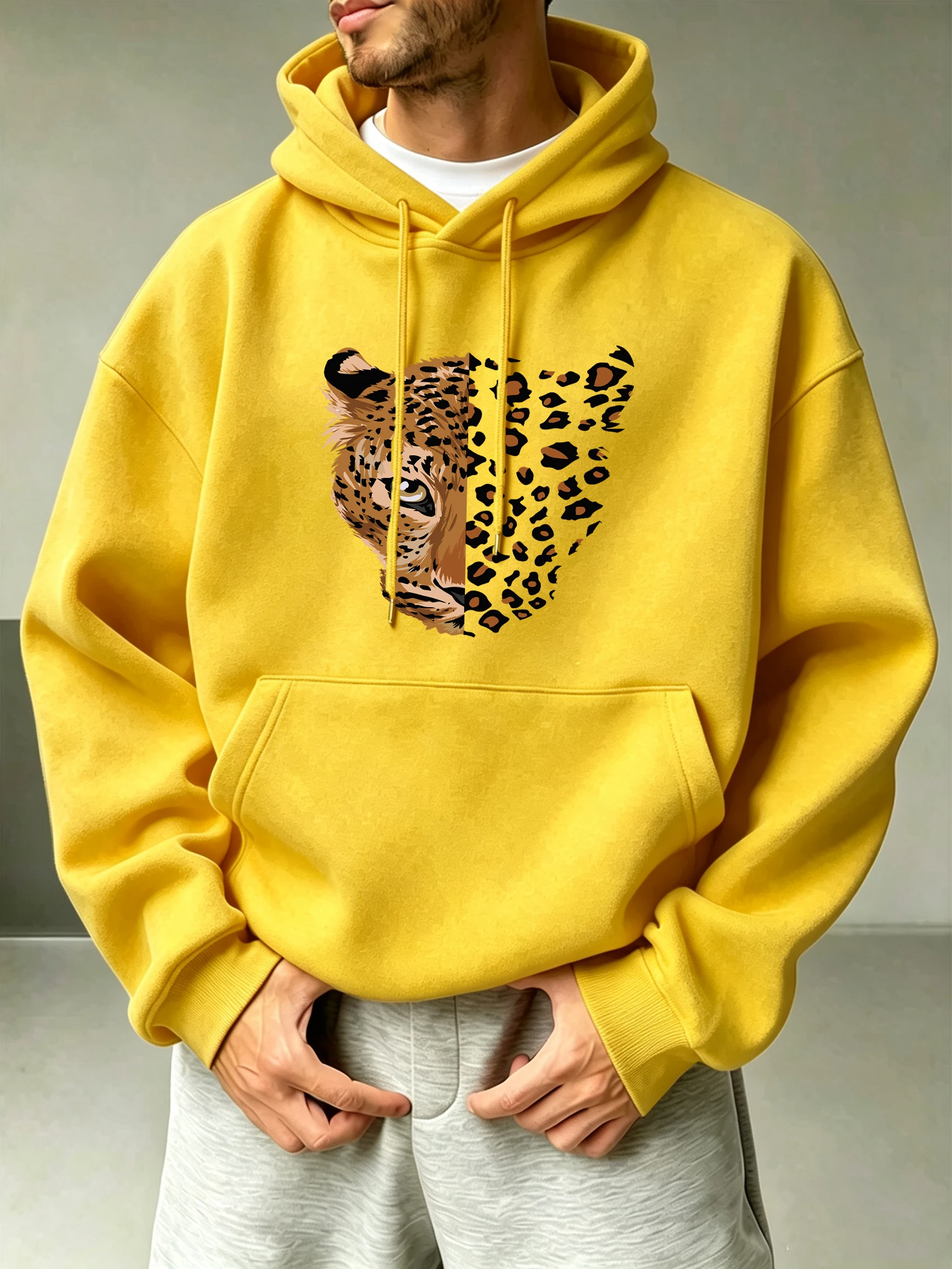 Vintage Fashion Illustrations - Cartoon Leopard Illustration Printed Men Pocket