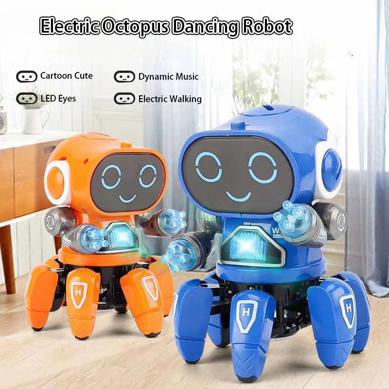 2025 新しいダンス電動ヘキサポッドリトル 6 ロボットおもちゃ漫画かわいいロボットライト音楽子供インタラクティブパズルおもちゃギフト