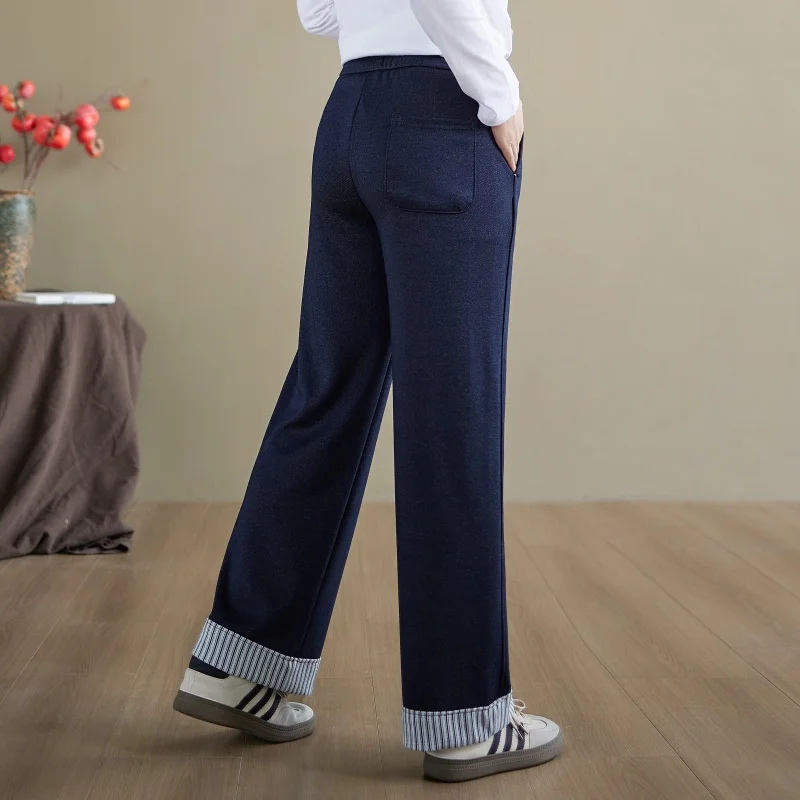 سروال نسائي واسع الساق بلون نقي من Ele، كاجوال بخصر مطاطي للتخسيس وسط الخصر العالي، قصة مستقيمة من البوليستر...