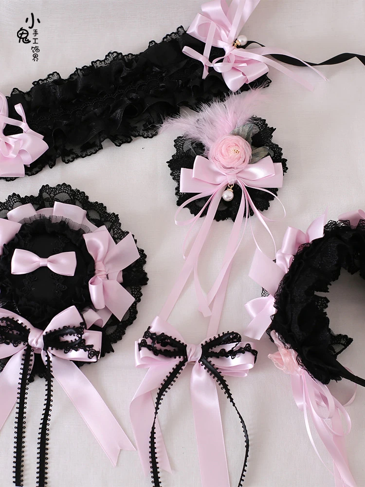 

Original Black Pink Colored Riband Ballet Lolita Hair Band Side Clip Top Clip Headband KC Sweet Cool Hot Girl