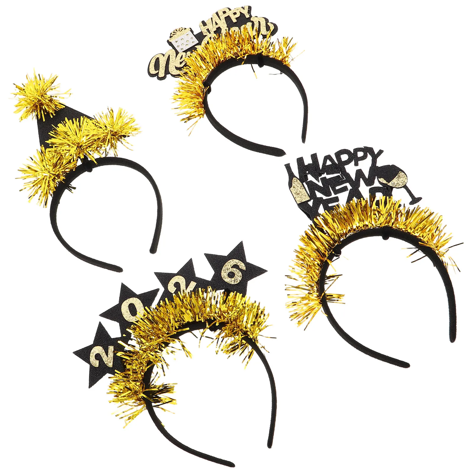 

4Pcs New Year Party Headbands Five Pointed Star Hair Clip Glitter Hair Band Festive Holiday Headdress for New Years Eve