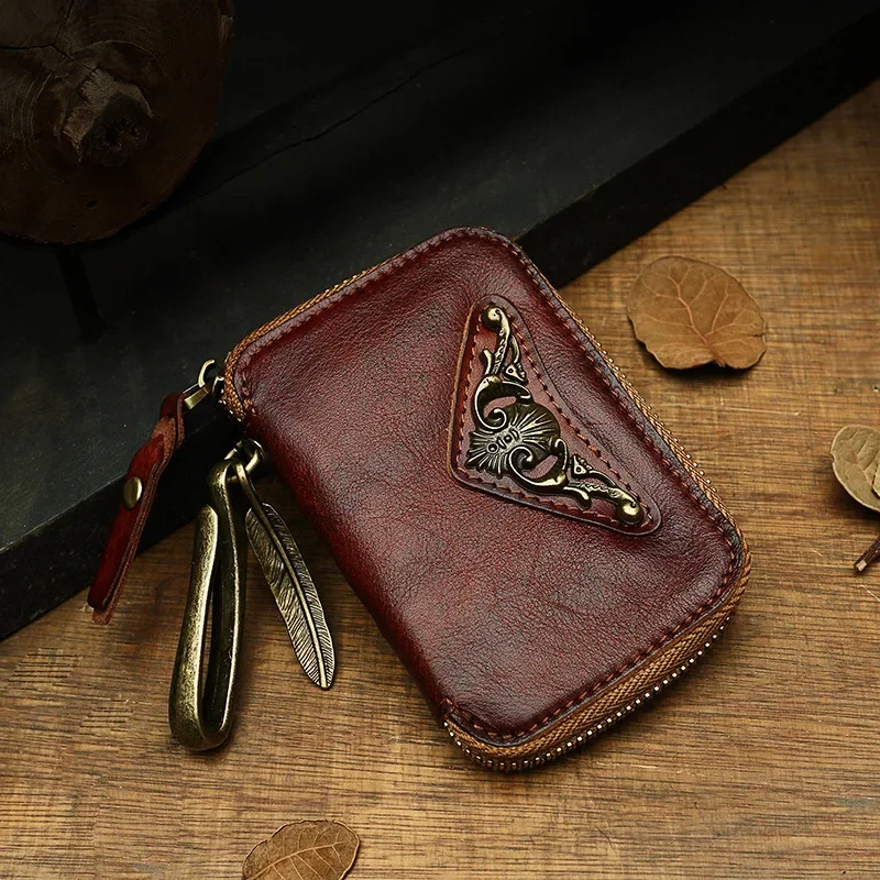 

100% Genuine Leather Key Wallet Men Car Key Holder Retro Key Bag Men Purse Vintage Housekeeper Keychain Cowhide Card Holder Case