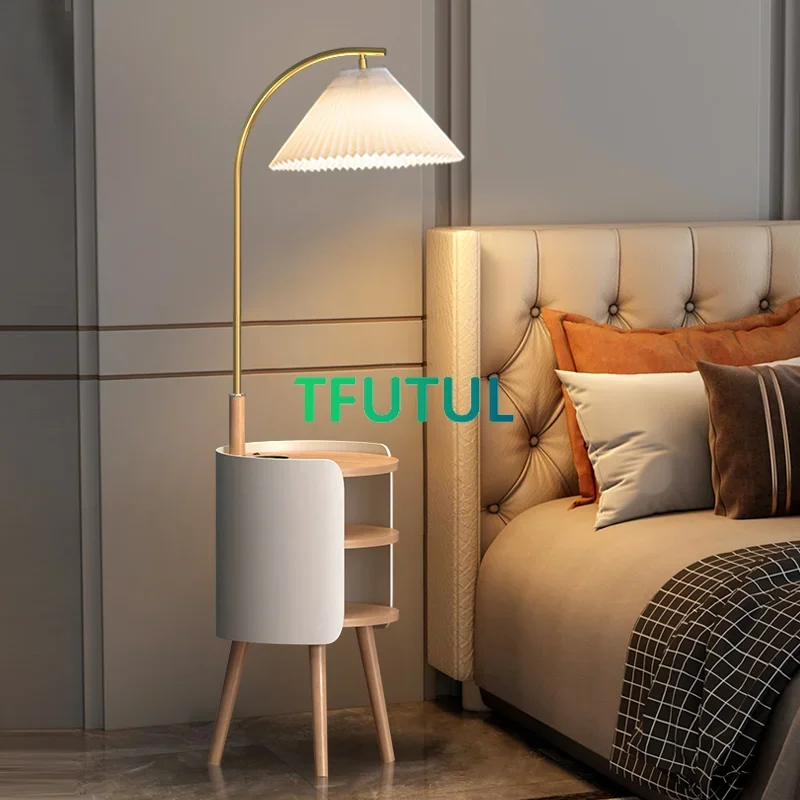 Led Floor Lamps for Living Room Sofa Side Table Integrated Shelf  Design Standing Light Bedroom Bedside Bedside Lights Home Deco