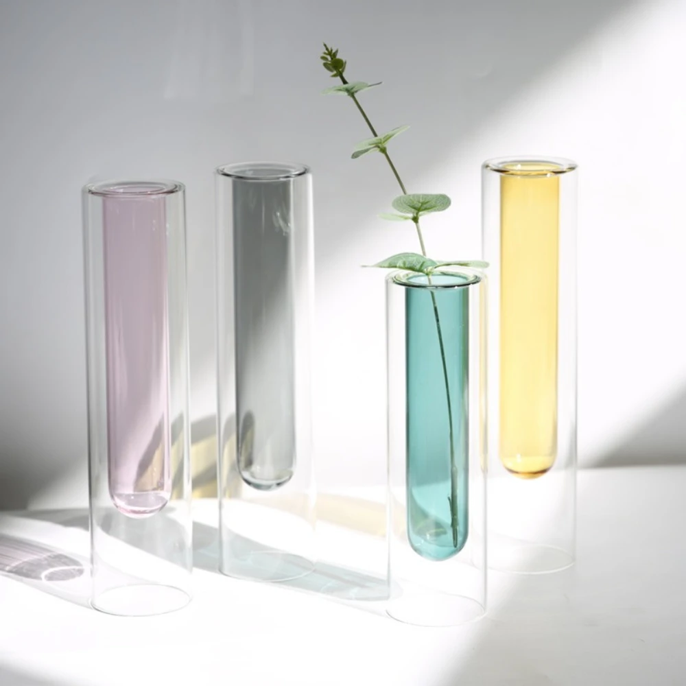 Minimalist Double Layer Glass Vase Creative Transparent Hydroponic Flowerpot Flower Vase Home Desk Office Decoration