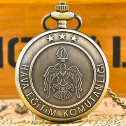 Vintage Bronze Steampunk Eagle Carved Quartz Pocket Watch Necklace Pendant Clock Chain Men Women Chain Gift