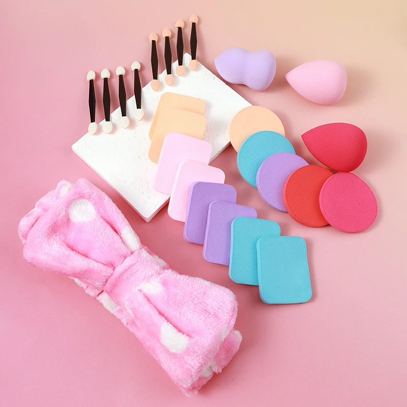 25 Pieces of make-up tools, including hair bands, eyeshadow swabs, powder puffs, stylish and beautiful, suitable for travelling!