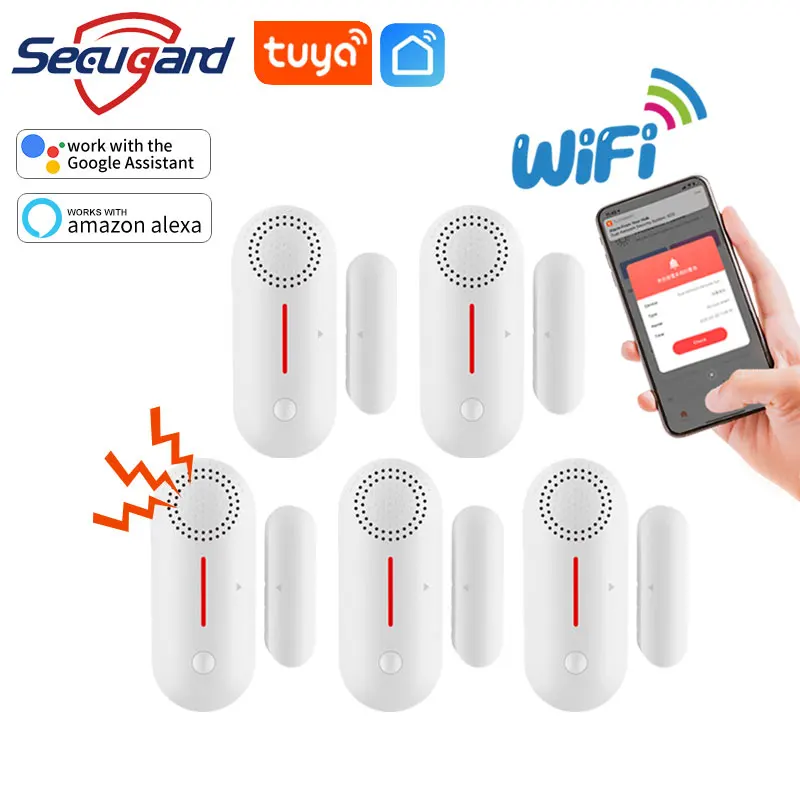 WiFi Door Sensor Sound Alarm Window Detector Tuya Smart APP Remote Control Timing Disarm Arm Alexa Google Home Security Alarm