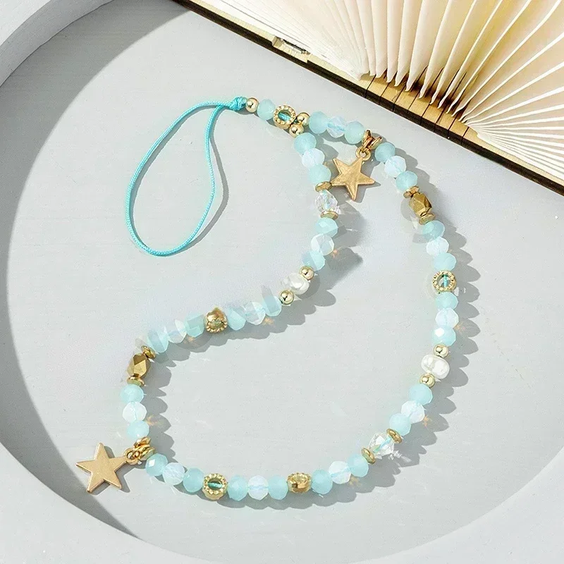 Estrela de cinco pontas pingente frisado corrente do telefone móvel moda caso de celular pendurado corda feminino telefone cordão jóias