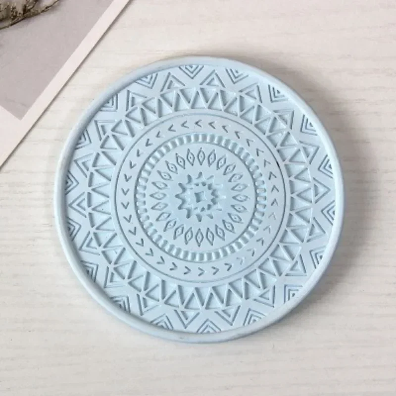 Circular Pattern Cup Cushion Silicone Mold Datura Pattern Flower Pot Base Gypsum Concrete Mold Mug Coaster Resin Silicone Mold