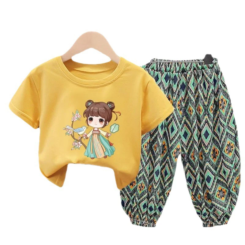 Kids Clothes Girl Sets Summer Little Girls Children Clothing Baby Suit Toddlers Girl T-shirt Short Sleeve Trousers 2pcs Cotton