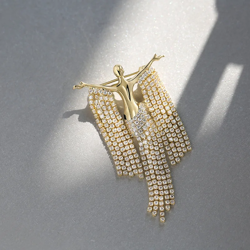 SKEDS Exquisite Women Long Tassel Beauty Crystal Brooches Pins Fashion Shining Luxury Boutique Decoration Badges Accessories