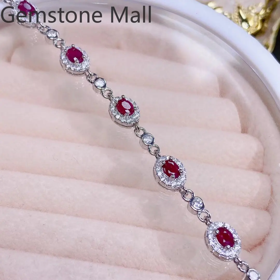 100% Natural Ruby Bracelet Total 0.6ct 3mm*4mm Ruby Silver Bracelet No Fading 3 Layers 18K Gold Plating 925 Silver Ruby Jewelry