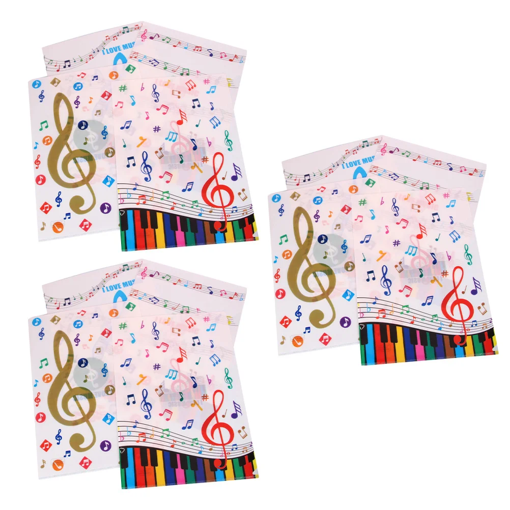 

12Pcs L-Shaped Music Note Pattern PVC Document Folder A4 Two-Page File Organizer Reusable Plastic Sheet Protector Aesthetic
