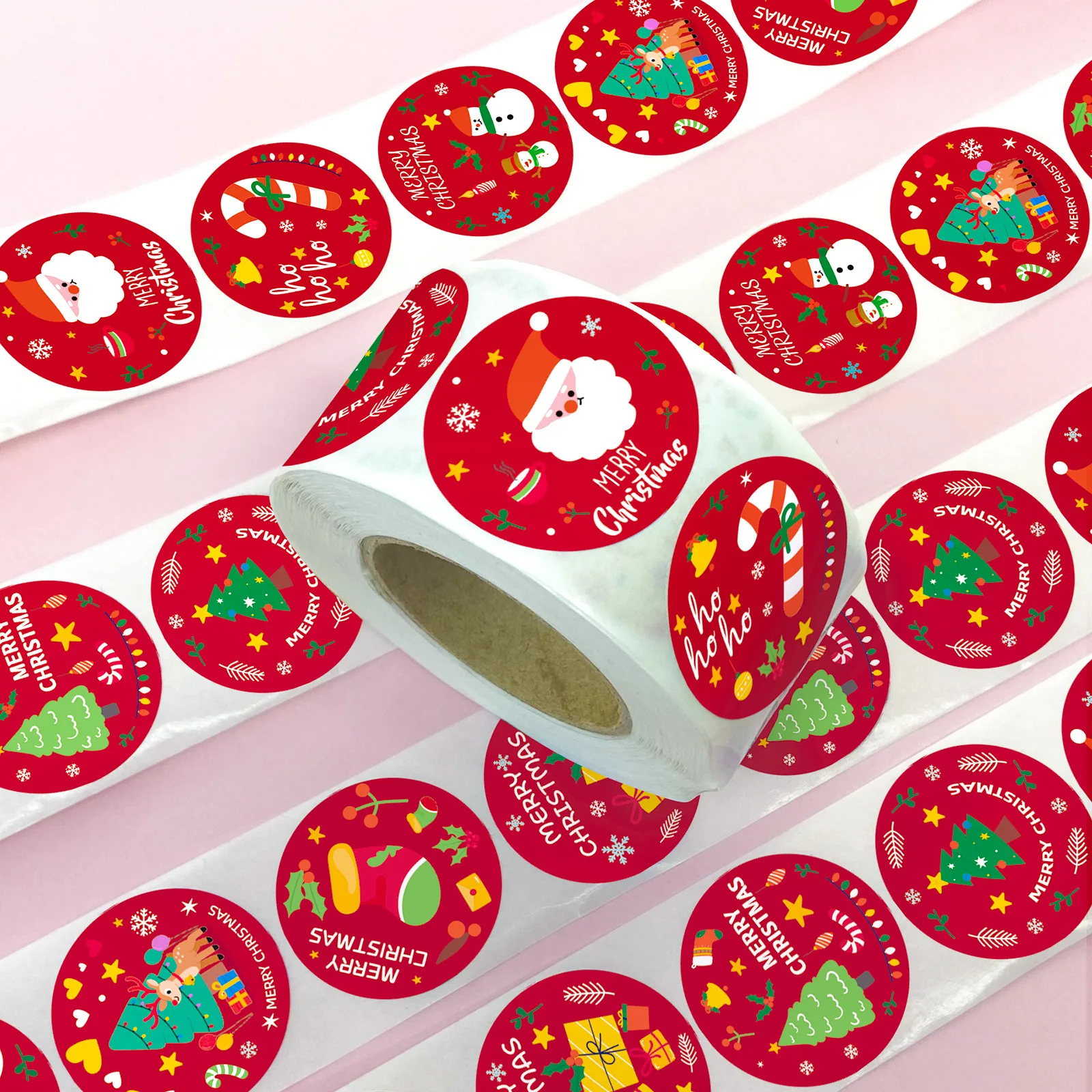 

500pcs/Roll Christmas Holiday Decorations Cartoon Sealing Sticker DIY PVC Laptop Decals Decoration Stiker Reward Gift Toys