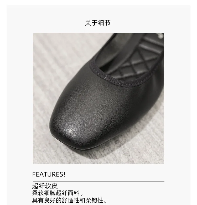 New Square Headed Single Shoes Flat Bottom Long Standing Work Shoes Women's Black Comfortable Work Leather Shoes