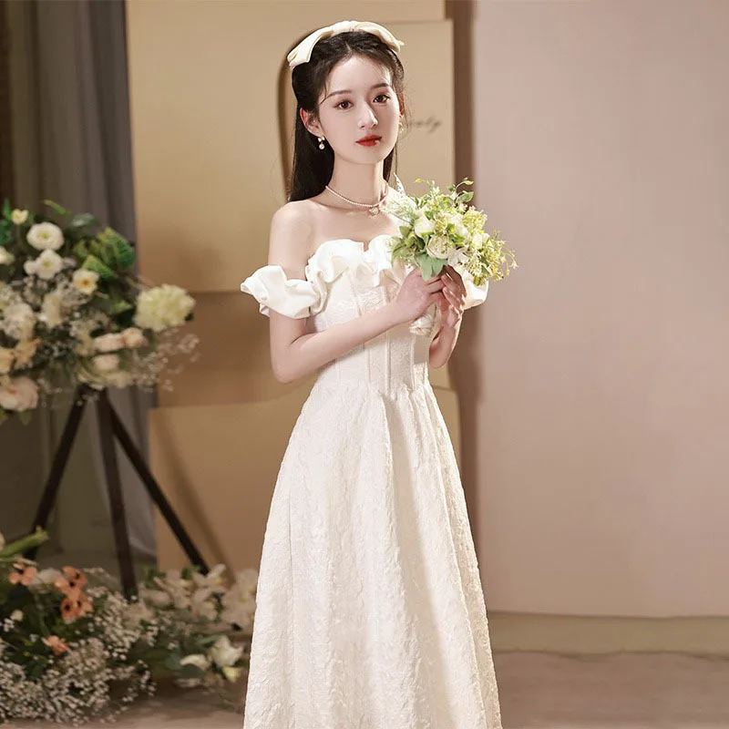 N112 French white wedding dress elegant and high-end