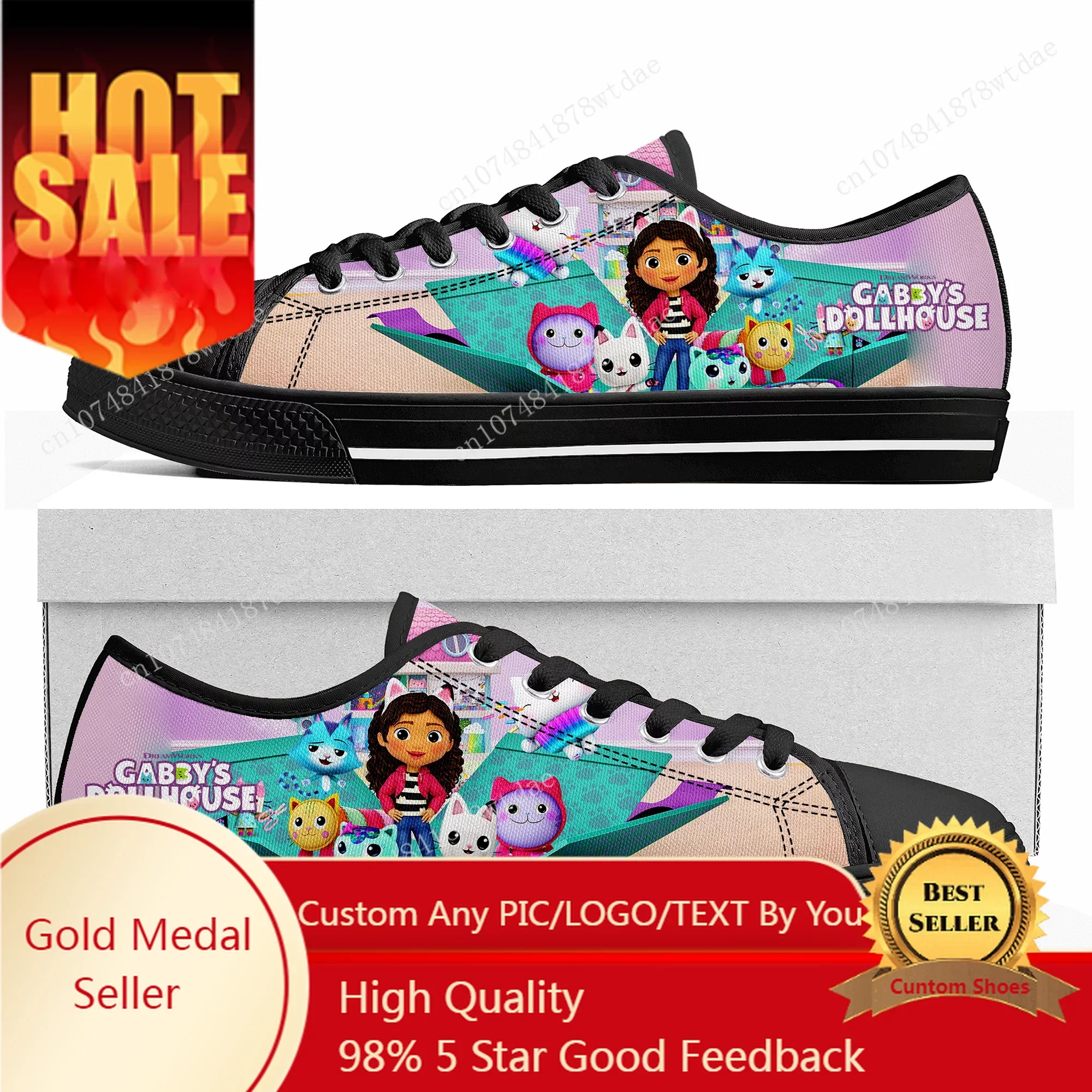 

GabbysDollhouse Low Top Sneakers Womens Mens Teenager Gabbys High Quality Canvas Sneaker Casual Anime Cartoon Customize Shoes