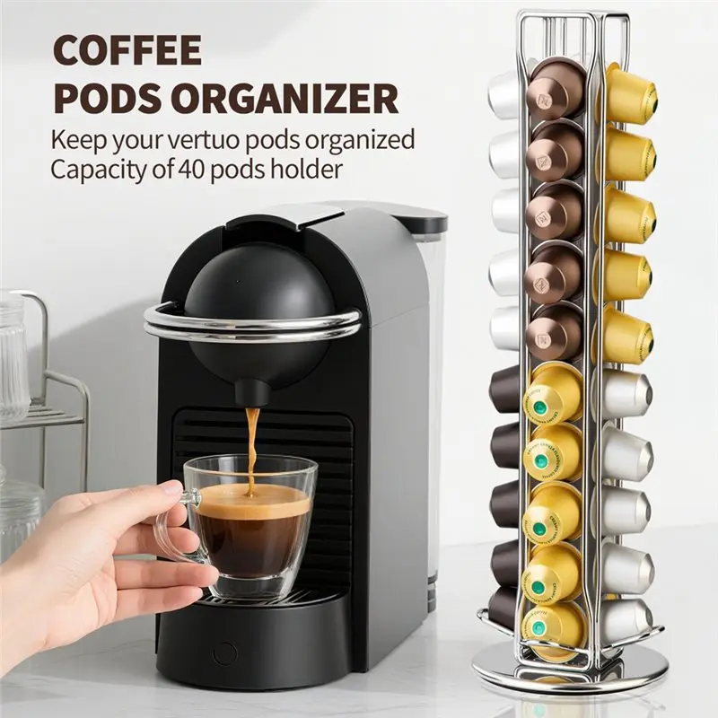 GIGI Max Capacity 40-Capsule Rotatable Coffee Capsule Organizer 360 Degree Rotation Display Rack