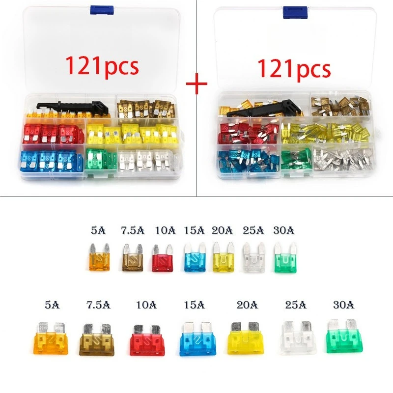 

242PCS Automotive Blade Fuse Assortment Box, Mini & Standard Medium Size Car Fuses 5A-30A Vehicle Replacement Fuse Kit