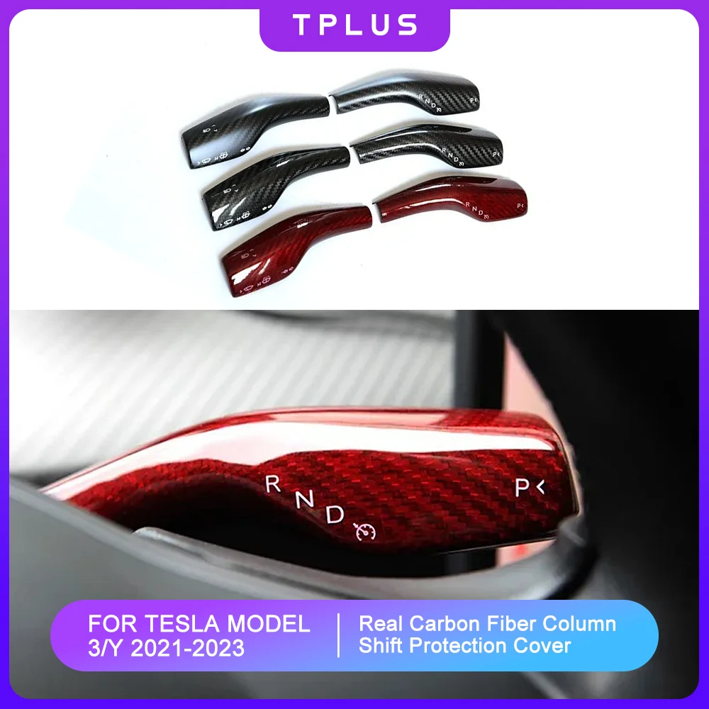 

For Tesla Model 3 Model Y 2022 Remodel Patch Car Interior Real Carbon Fiber Column Shift Protection Cover