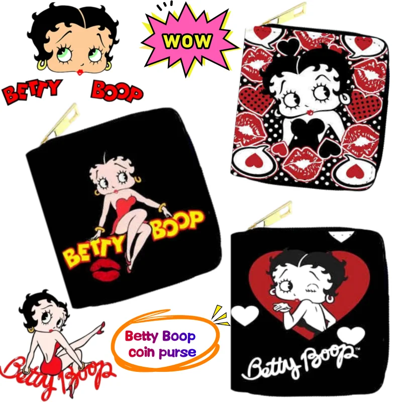 

New Betty Boop small wallet creative and stylish cartoon print sweet and cute girl simple and versatile short zip ID wallet Gift