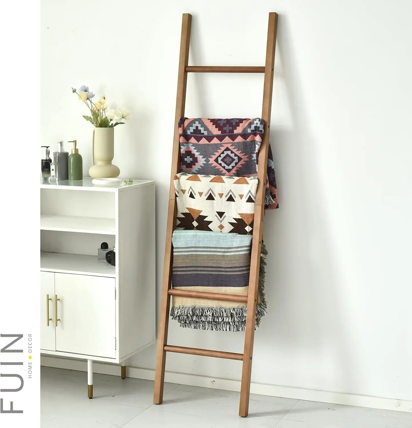 6ft Wooden Natural Blanket Ladder Living Room Decorative Wall Leaning Farmhouse Quilt Display Holder Rustic Wood Towel Rack