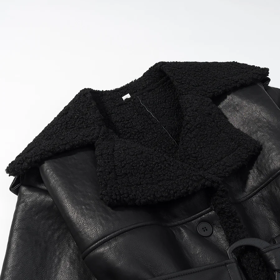 معطف نسائي طويل من جلد البولي يوريثان بحزام من الفرو للخريف جديد Sle متعدد الاستخدامات للتنقل من ألياف البوليستر بسحاب