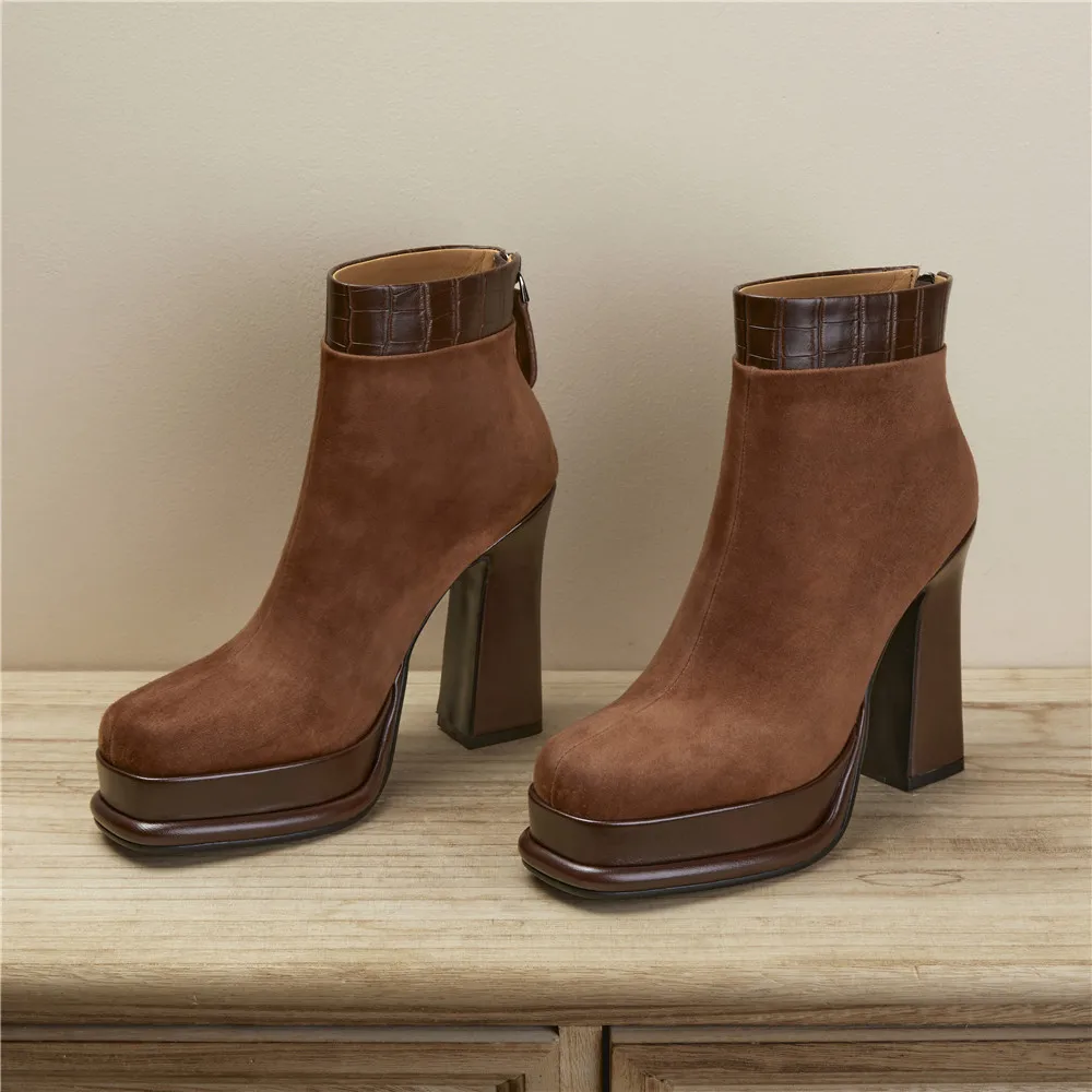 MILI-MIYA New Arrival Women Kid Suede Ankle Boots Round Toe Super High Thick Heels Platform Solid Color Casual Street Shoes