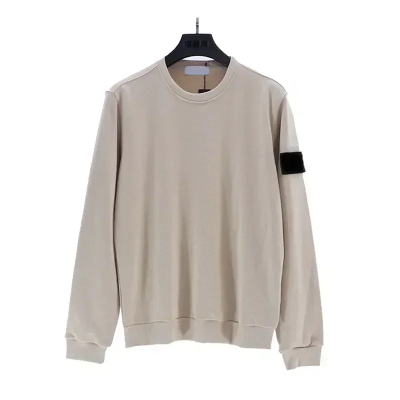 Men'S Solid Color Long-Sleeved Sweater Spring and Autumn Cotton Loose Comfortable Stone Sleeve Label Men and Women'S Sweater