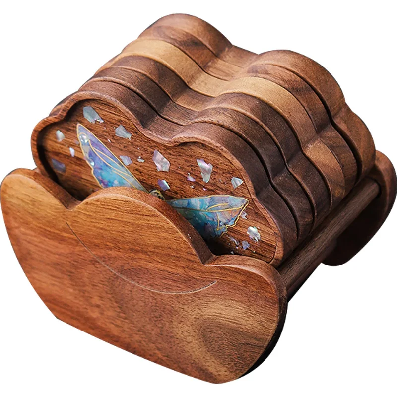 

pad tea tray Small Chinese retro solid wood pot bearing dry bubble tray Household teacup holder tea set accessories