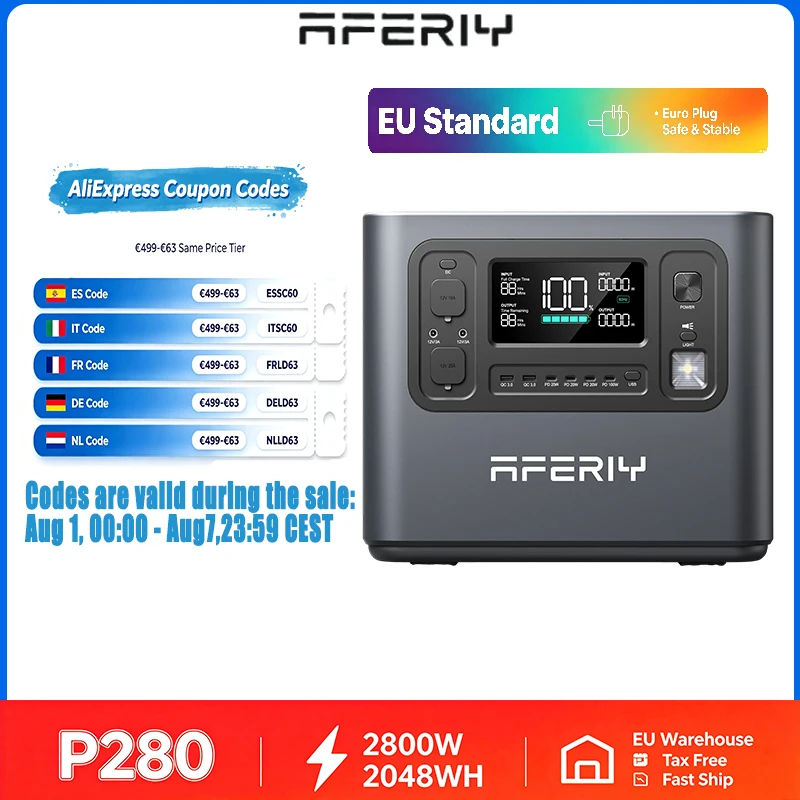 AFERIY P280S-MAX Energiespeicherbatterie 2800W 2048WH Lithium-Batterie Neu Original Outdoor Camping Notfall Mobile Powerbank