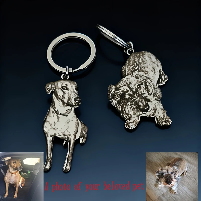 

Персонализированный брелок для ключей с фотографией питомца, из нержавеющей стали, с портретом, прочный, памятный подарок для любителей животных