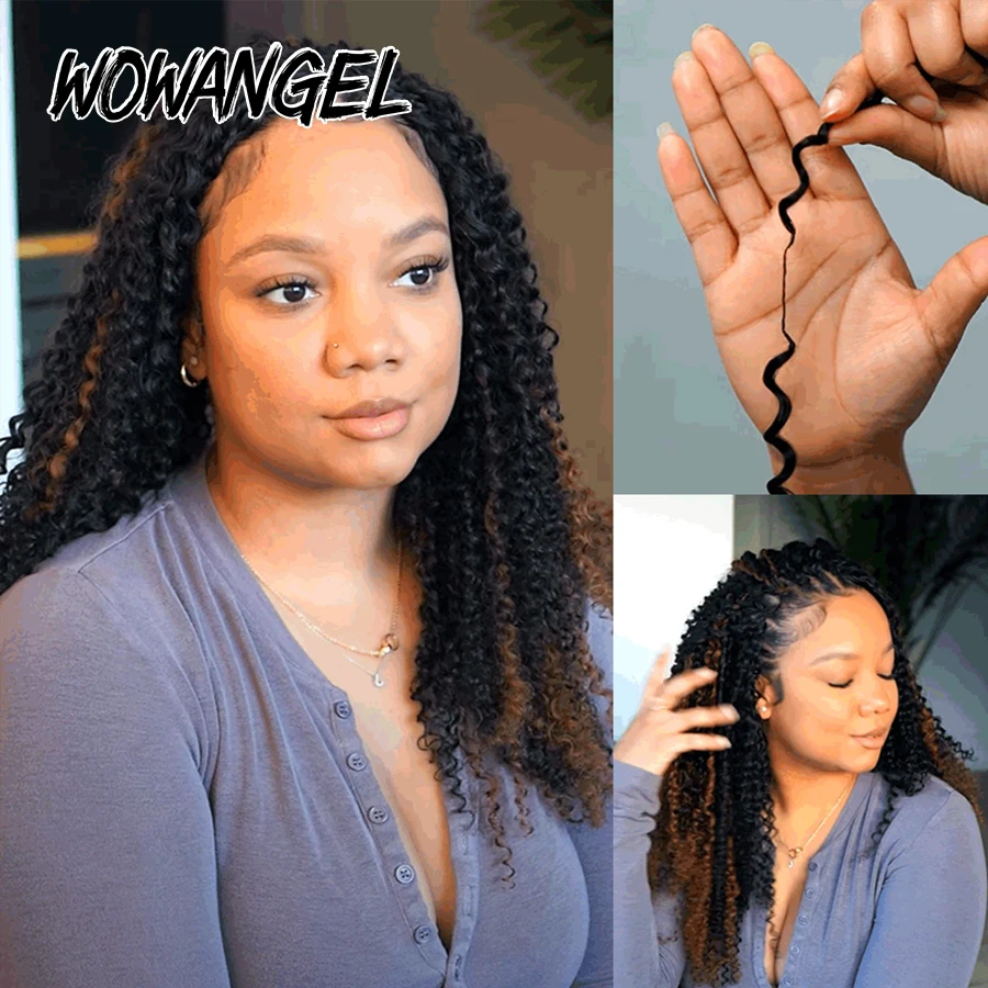 WOWANGEL Ombre T1BJ30 Kinky Curly Feather Crochet Extexsions 100% Human Hair Brown Highlight Curly Crochet Hair For Black Women