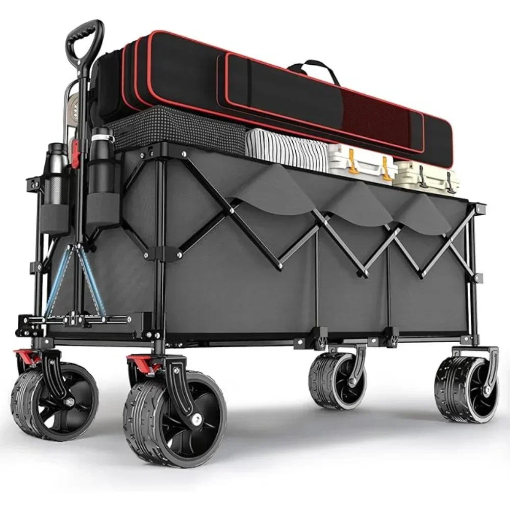 Camping Carts 48''L Collapsible Foldable Extended Wagon With 440lbs Weight Capacity Camping Trolley Cart Hand Garden Supplies