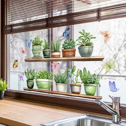 Adesivi per finestre con piante verdi minimaliste e fresche per finestre con Display domestico adesivi murali in vetro elettrostatici autoadesivi