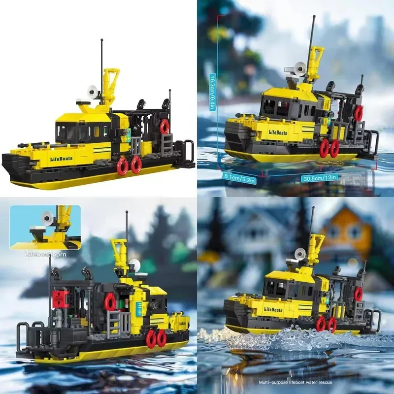 

City Marine Boat DIY Mould King Bricks Toys Lifeboat Ocean Rescue Ship Model Building Kits MOC Adults Kids Educational Gifts