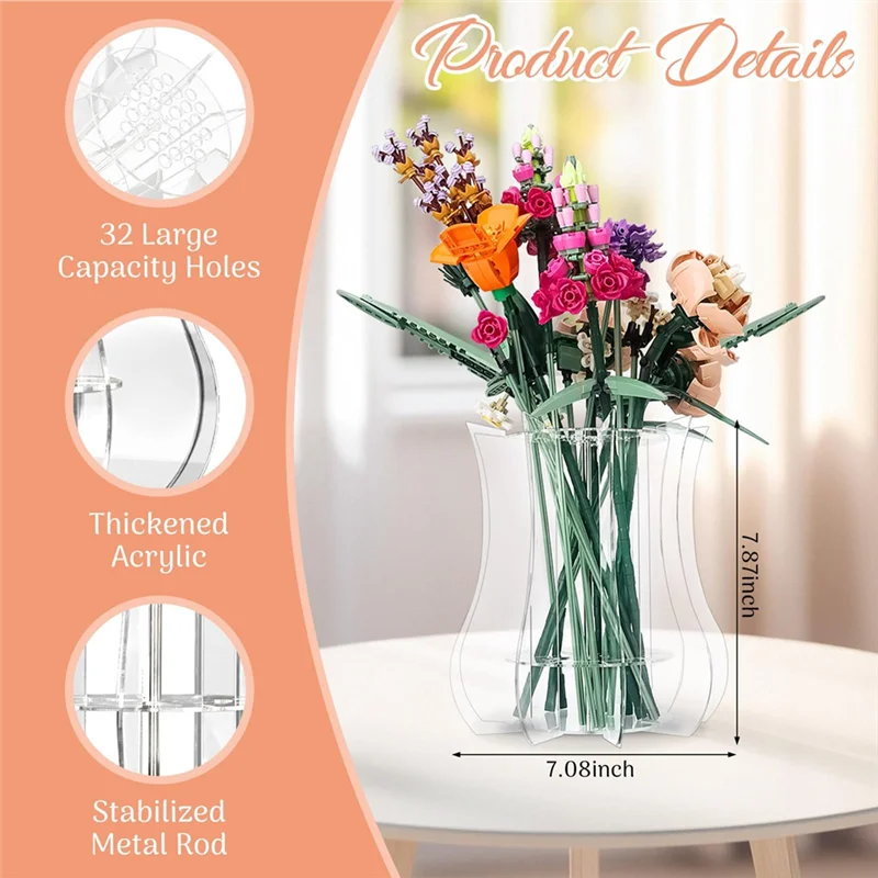 حامل مزهرية ABNO مناسب لباقة الزهور-زهرية ألغاز أكريليك مناسبة لبناء المجموعة النباتية للورود وعباد الشمس الأوركيد
